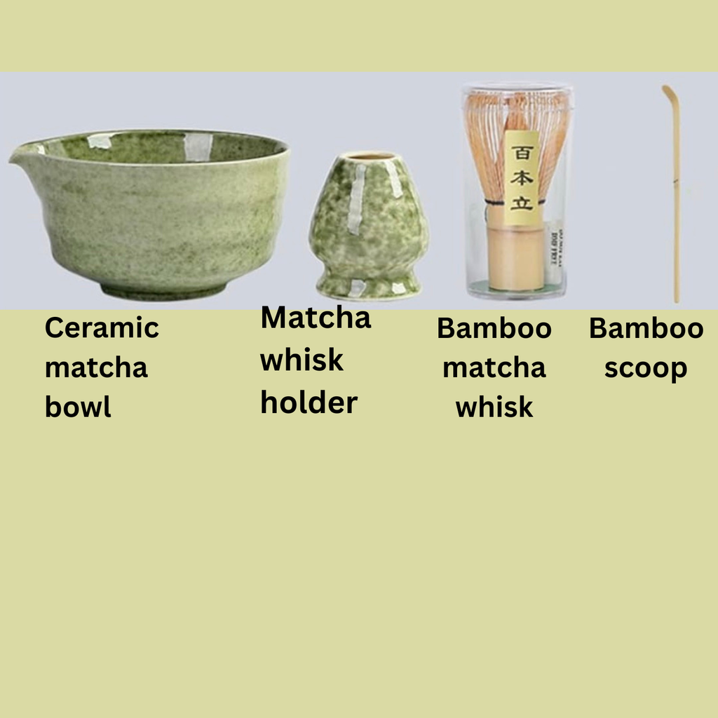 Matcha Whisk Set with Bowl, Scoop & Whisk Stand | 4 Piece Japanese Matcha Tea Set