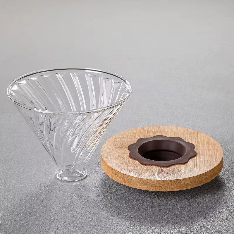 Glass V60 Pour Over Coffee Dripper with Wooden Base