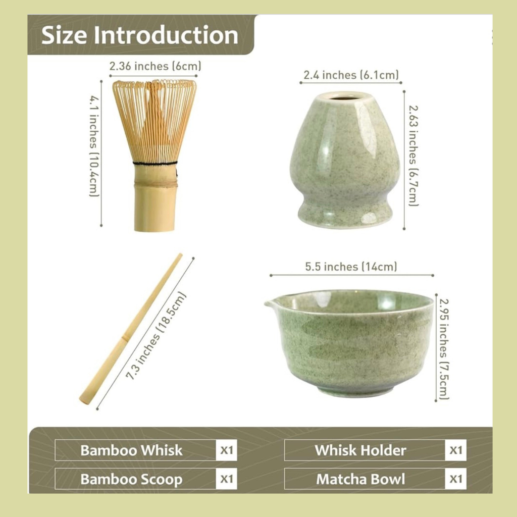 Matcha Whisk Set with Bowl, Scoop & Whisk Stand | 4 Piece Japanese Matcha Tea Set