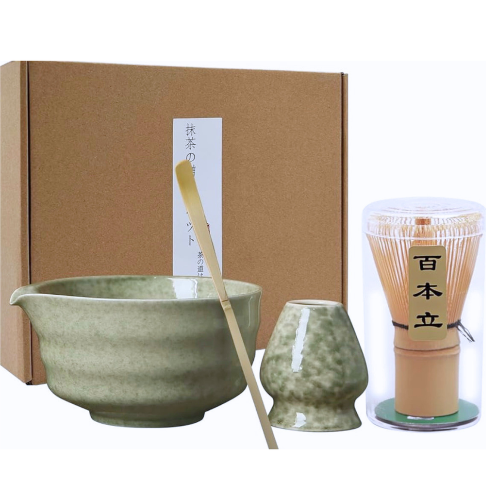 Matcha Whisk Set with Bowl, Scoop & Whisk Stand | 4 Piece Japanese Matcha Tea Set