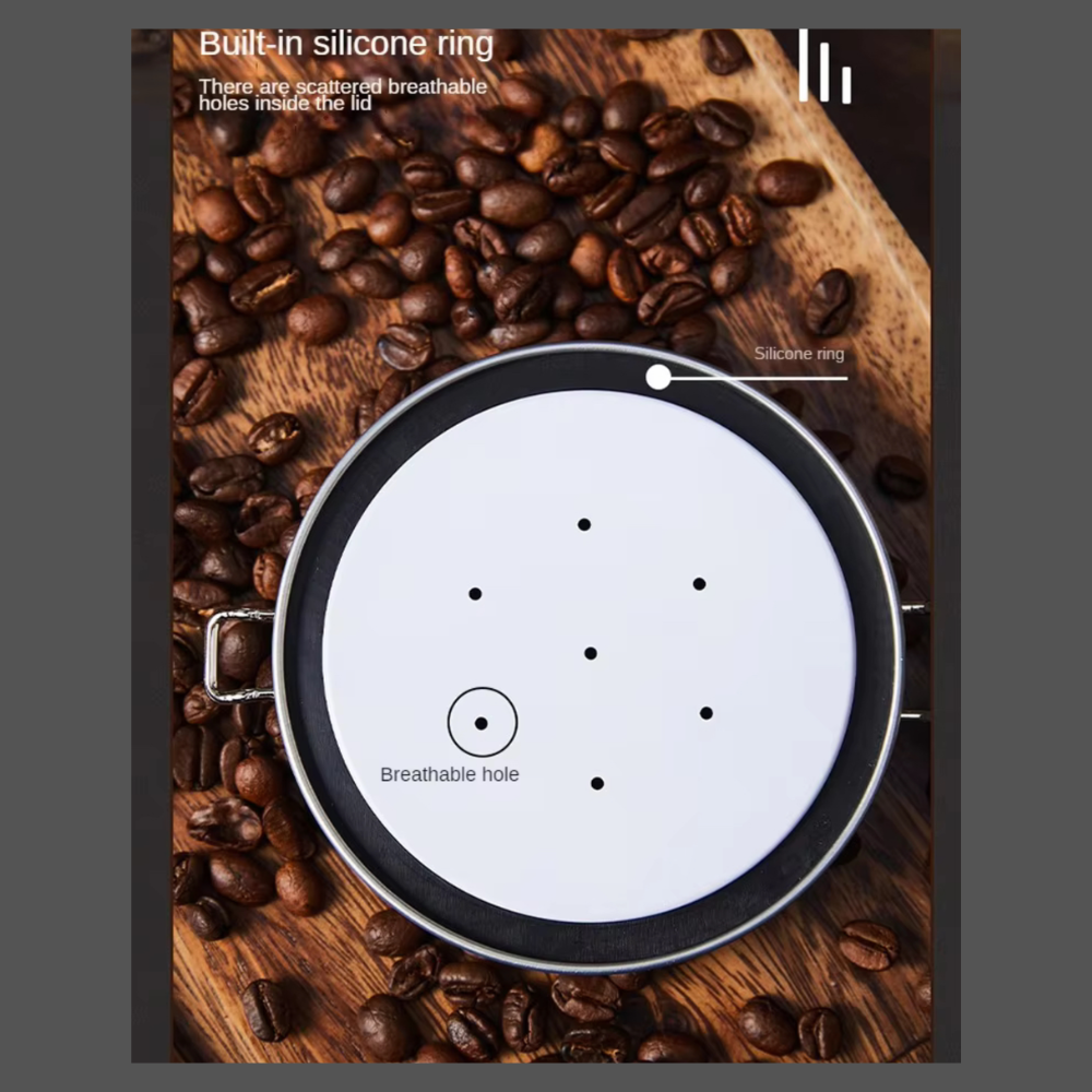 Silicone ring with breathable holes on a wooden surface with coffee beans
