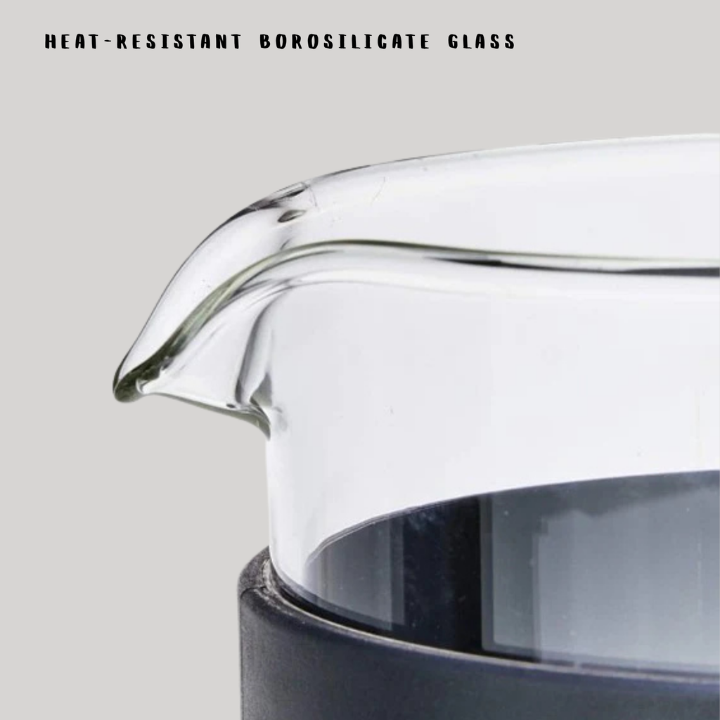 Heat-resistant borosilicate glass product on a light gray background