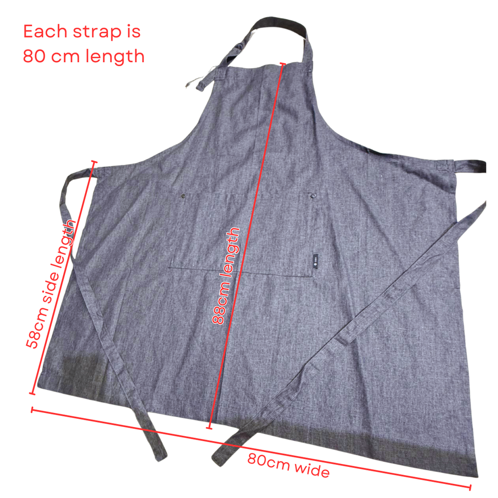 Gray apron with measurements on a white background