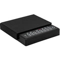 Black electronic device with digital display on a white background