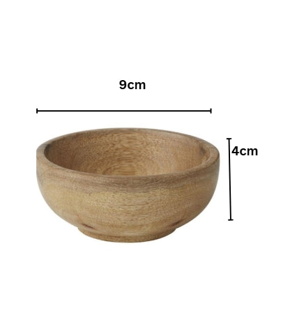 Wooden bowl with dimensions indicated on a white background
