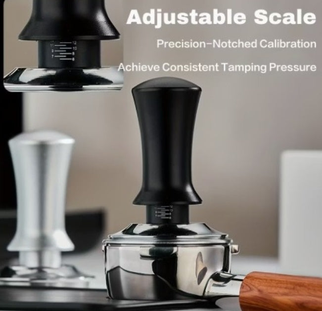 Coffee tamp with adjustable scale for precision tamping pressure